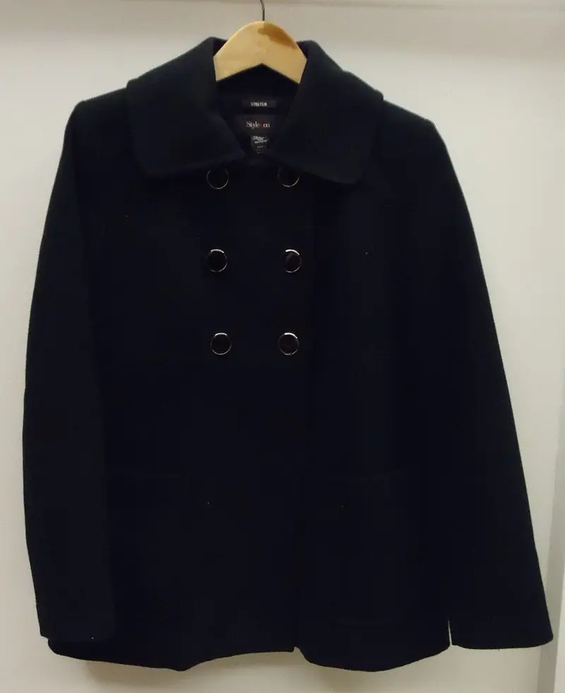 Style & Co Black Peacoat – Polyester Women’S Outerwear, Small Fit 1