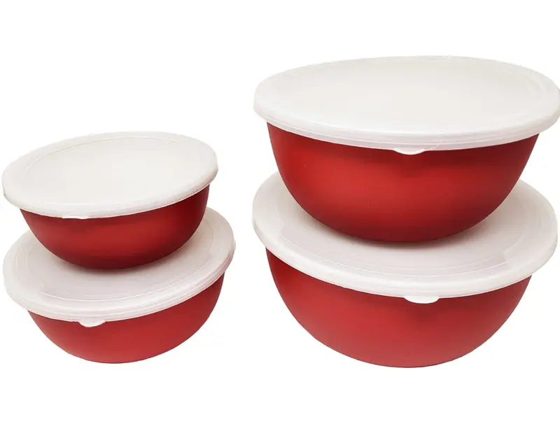 Tabakh Stainless Steel Mixing Bowl Set – 4-Piece Red-Accented Kitchen Collection (1.5L, 1L, 0.5L, 0.3L) 1