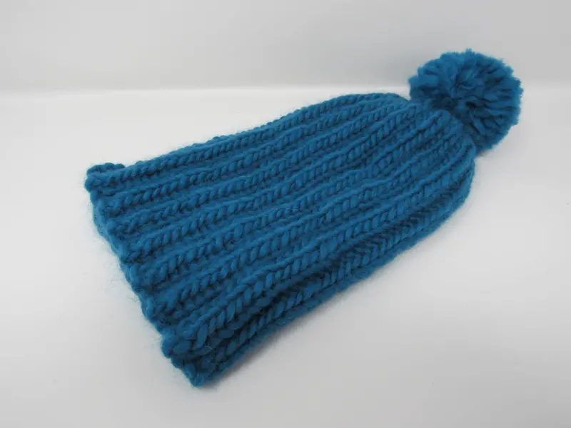 Teal Pom-Pom Knit Beanie – Soft Merino Wool, Stylish Cold-Weather Hat 1