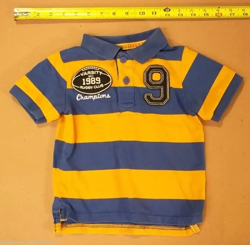 The Children’S Place Boys’ Varsity Rugby Shirt – Size 24 Months, Blue & Orange Stripes – Pre-Owned 1