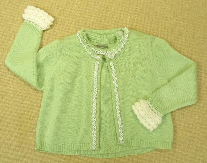 Trish Scully Girls’ Pearl-Embellished Sweater Set – Green/White, Size 12 Months (Pre-Owned) 1