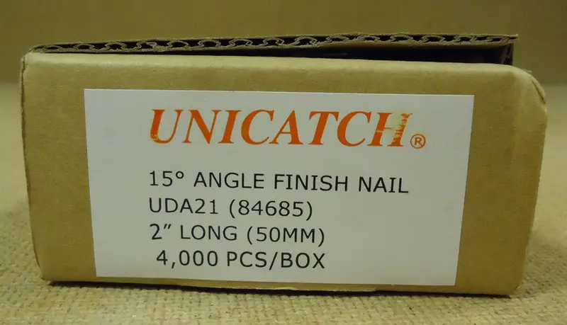 Unicatch Uda21 Angled Finish Nails – 15° Offset, 2" Length, 2000-Pack Galvanized Steel, Unopened 1