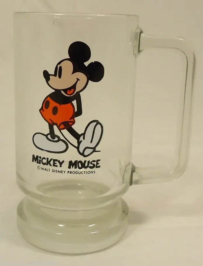Vintage Disney Mickey Mouse Glass Mug – 5.5-Inch Tall Retro Drinkware 1