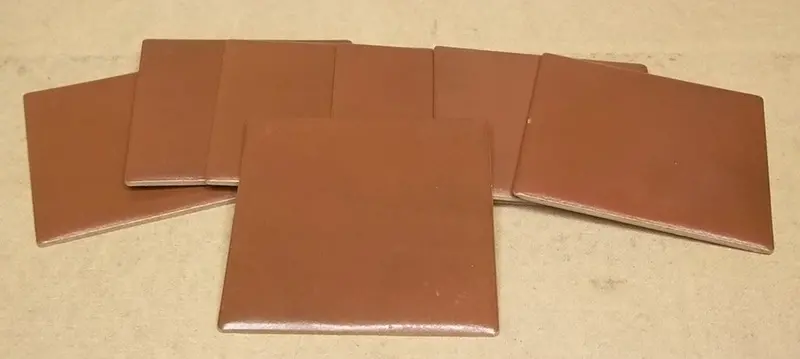 Vintage Red Ceramic Tile Lot – 7 Pieces, Each 8 11/16 Inches Square, Used 1