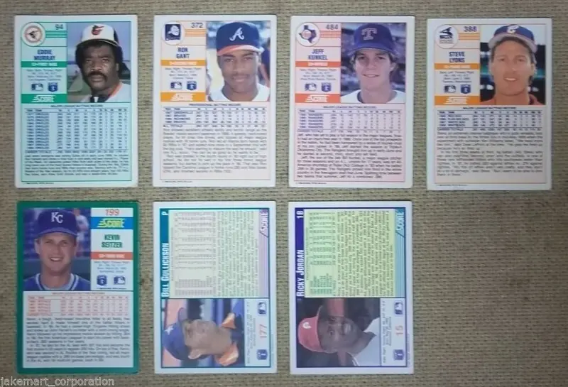 Vintage Score Baseball Card Lot (7 Cards): Gant, Kunkel, Lyons, Seitzer, Gullickson, Jordan – Graded & Used 2