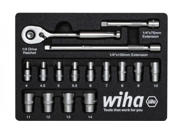 Wiha 17-Piece 1/4" Drive Socket Set — Metric Range 4–14Mm 1