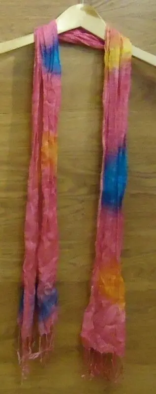 Women’S Designer Fringed Scarf – Pink, Blue & Orange Blend – One Size, 60" Length – Pre-Loved 1