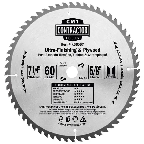 Cmt Itk Contractor Circular Saw Blade – 7-1/4", 60 Teeth 1