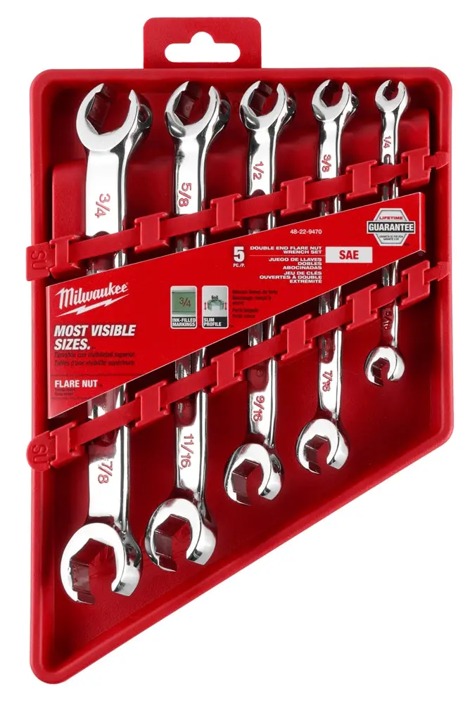 Milwaukee 48-22-9470 Sae Double-Ended Flare Nut Wrench Set — 5-Piece 1
