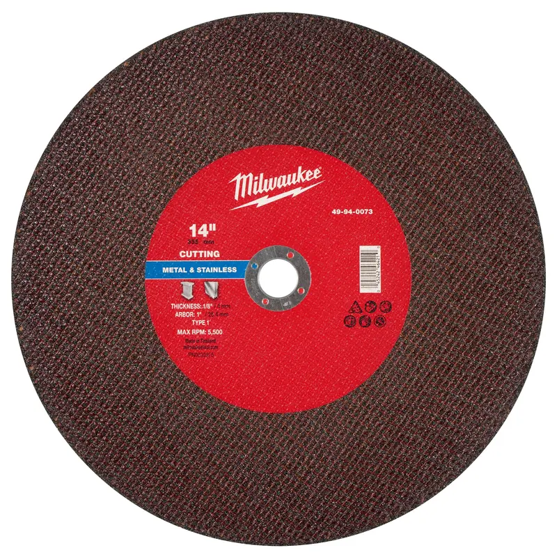 Milwaukee 49-94-0073 Type 1 Metal Cut-Off Wheel — 14" X 1/8" X 1" 1