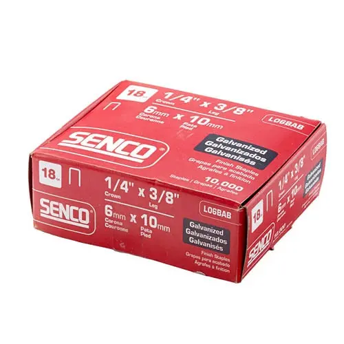 Senco L06Bab 18-Gauge Crown Staples – 1/4 In Crown × 3/8 In Leg, Electro-Galvanized 1